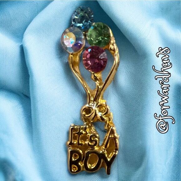 "It's A Boy" Balloon Rhinestone Pin - Picture 4 of 8